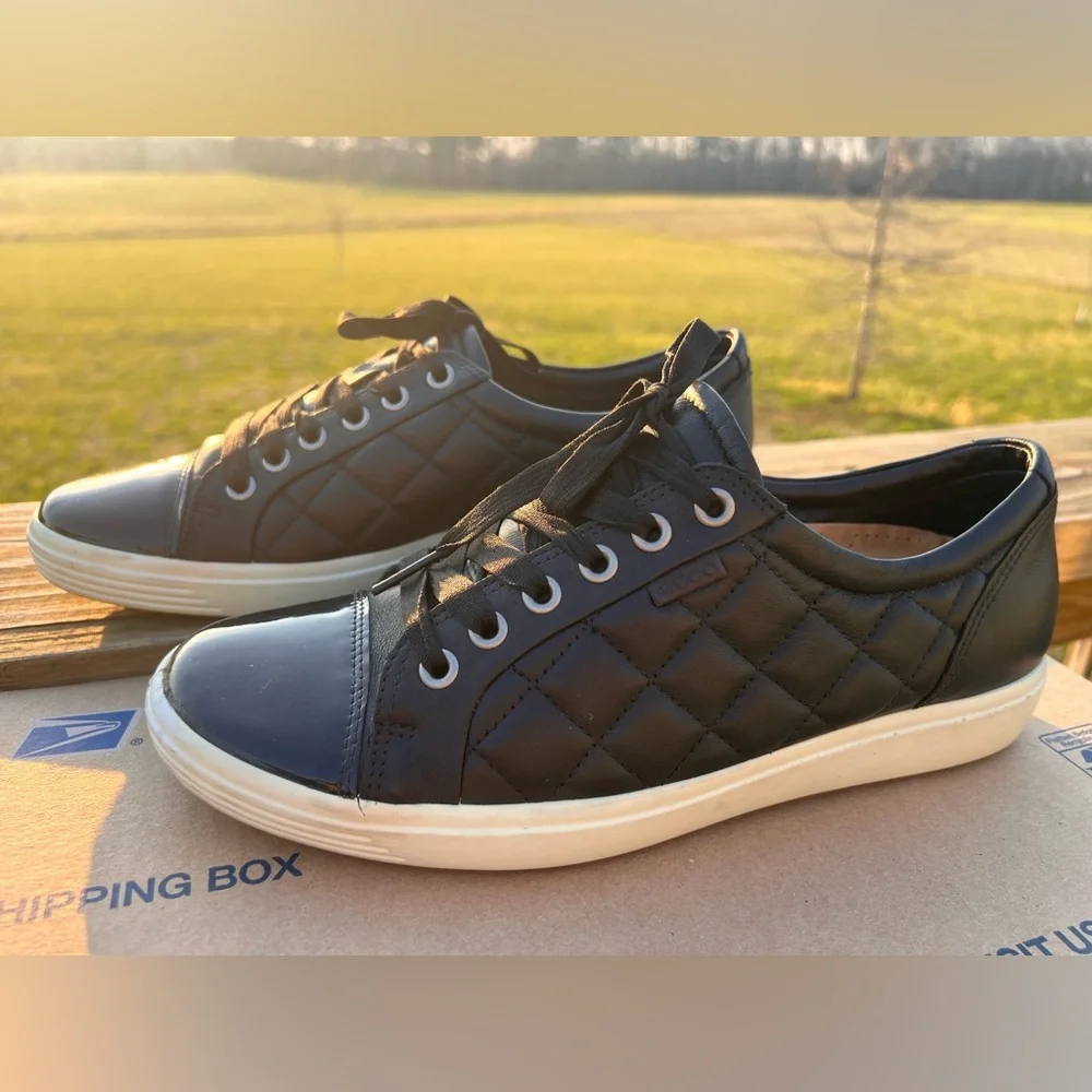 ECCO Soft 7 Quilted Leather & Patent Cap Toe Sneakers - EU 40 / US 9-9.5